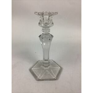 Elegant Clear Glass Candle Holder With Hexagon Base - 8”H